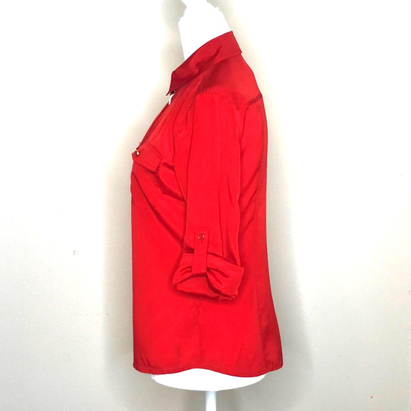 MICHAEL Michael Kors Tomato Red Zipper Accent Long Tab Sleeve Blouse, size XS - Picture 5 of 5